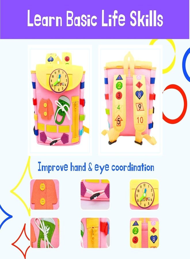 BeFunky Busy Board - Toddler Backpack with DIY Retractable Tube and Learning Activity Toys - Develop Fine Motor Skills and Basic Life Skills - Children's Travel Toy - Ideal Gift for 12 Months+ (Pink) - Image 2